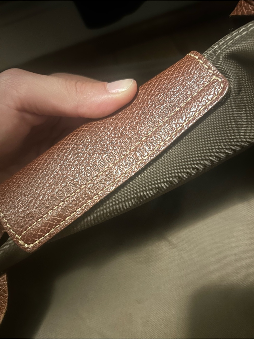 Longchamp Large Khaki/Brown Tote with Chestnut Trim - Picture 6 of 7